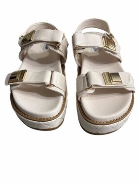 Steve Madden Women's Cream Platform Sandals with Gold Buckles